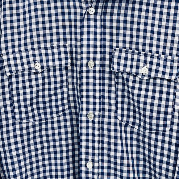 Vtg Mens M Levi's Gingham Western Shirt Button Front Blue White Long Sleeve Flaw - Picture 2 of 7